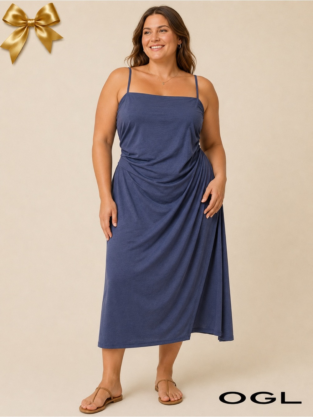 OGL Ruched Midi Slip Dress Navy Blue XL NWT